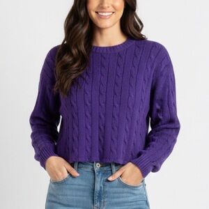 Lands' End Rich Purple Cable Knit Sweater